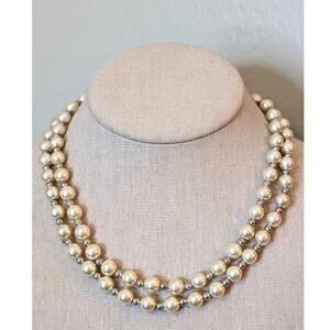 Double Strand 5mm Glass Pearls W/ Marked 925 Sterling Silver Beads and Clasp